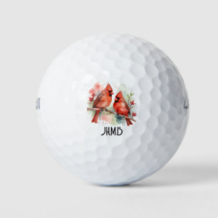 Balles De Golf Art de monogramme de couple d'oiseaux cardinal rou