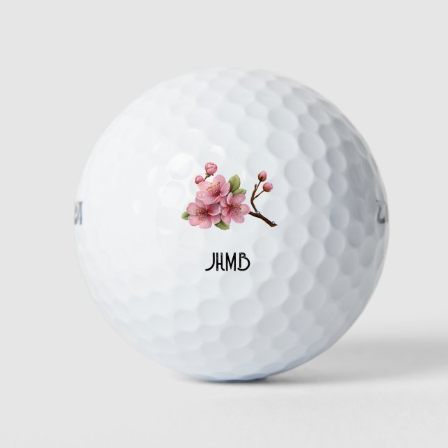 Balles De Golf Art de monogramme de fleur de cerisier en fleurs (Devant)