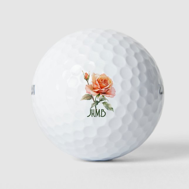 Balles De Golf Art de monogramme de fleur de jardin de roses (Devant)