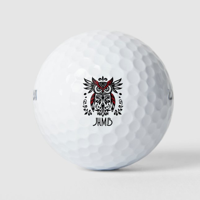 Balles De Golf Art de monogramme d'oiseau de hibou (Devant)