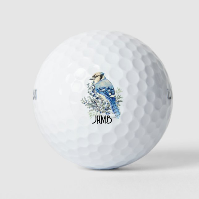 Balles De Golf Art de monogramme d'oiseau geai bleu (Devant)