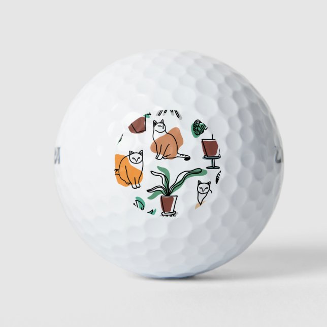 Balles De Golf Art de trait dessin chats et fleurs (Devant)