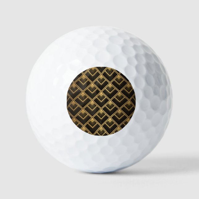 Balles De Golf Art Déco Black Gold : Géométrique (Recto)
