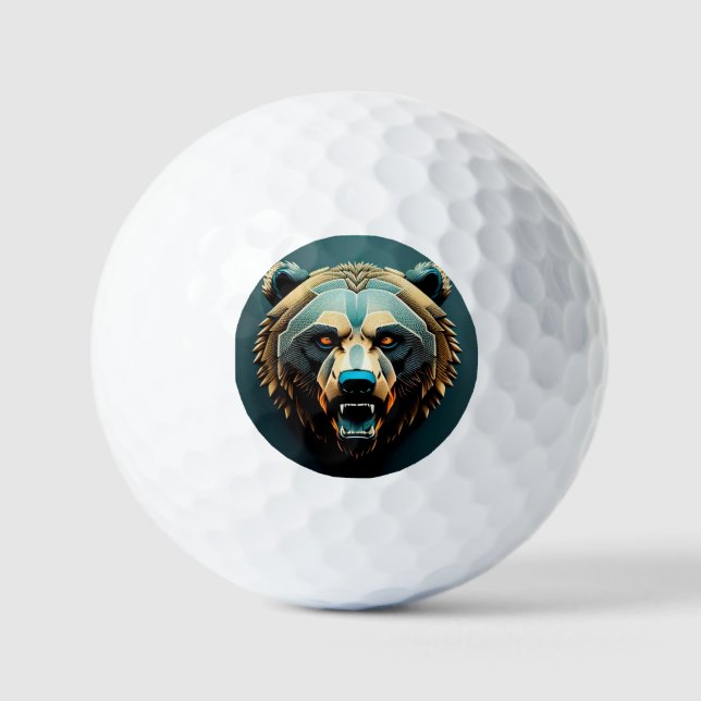 Balles De Golf Art d'ours stylisé féroce  (Recto)