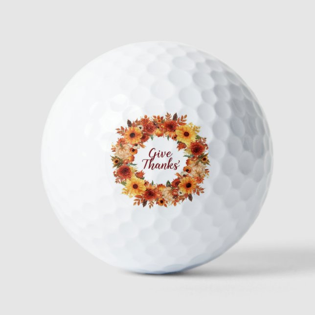 Balles De Golf Automne Thanksgiving Citrouille et fleurs (Recto)