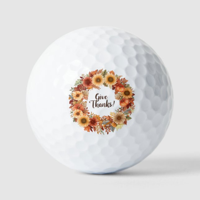 Balles De Golf Automne Thanksgiving Citrouille et fleurs (Recto)