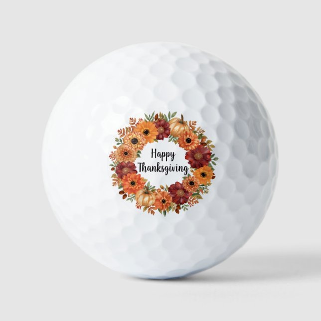 Balles De Golf Automne Thanksgiving Citrouille et fleurs (Recto)