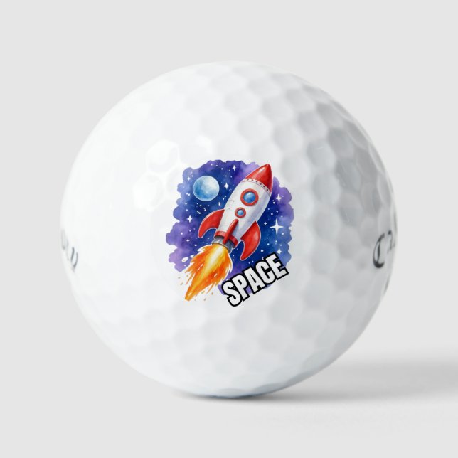 Balles De Golf Aventure de fusée spatiale – Fusée aquarelle (Recto)