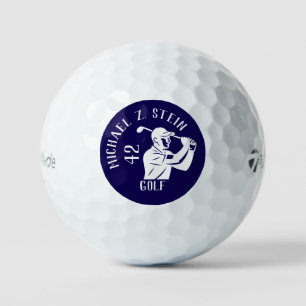 Balles De Golf Bal de golf blanc avec Golfer Man sur Blue