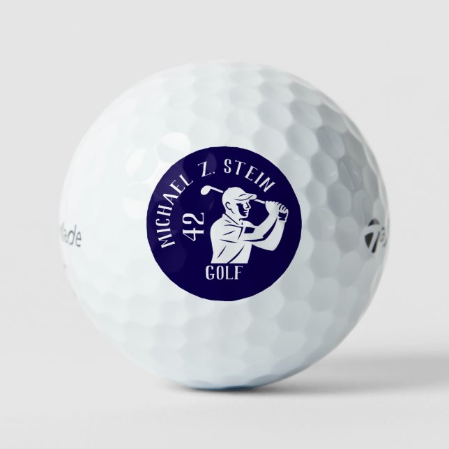 Balles De Golf Bal de golf blanc avec Golfer Man sur Blue (Recto)
