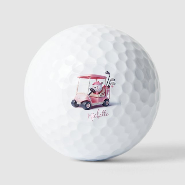 Balles De Golf Bal de golf mignon conduisant un panier de golf (Recto)