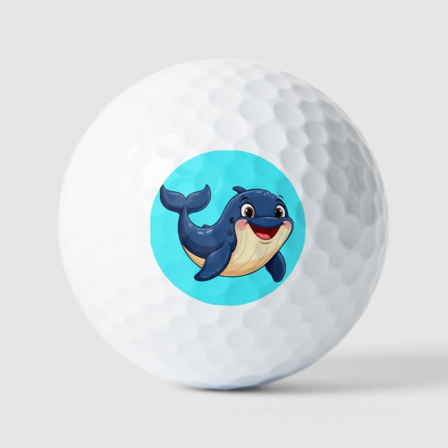 Balles De Golf Baleine de dessin animé joyeuse nageant (Recto)
