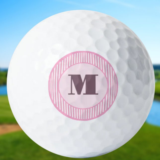 Balles De Golf Bande de preppy rose mignonne monogramme personnal (Créateur téléchargé)
