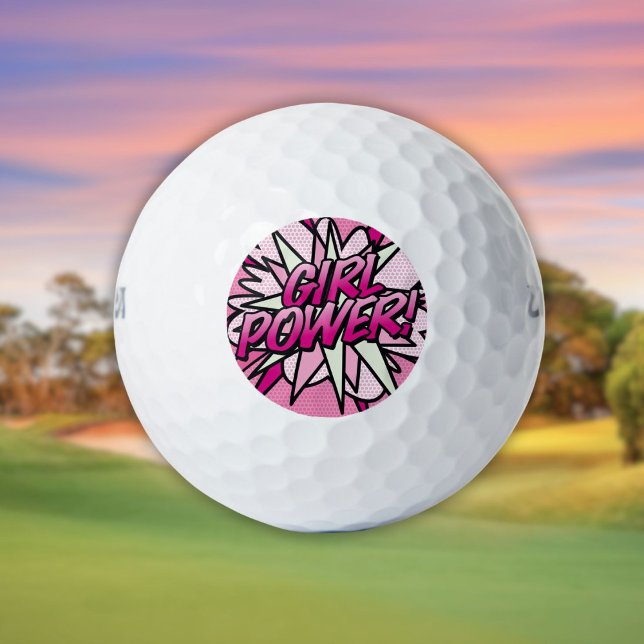 Balles De Golf Bande dessinée POUVOIR DE FILLE Livre amusant Rose (GIRL POWER Comic Book Fun Modern Pink Golf Balls)