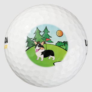 Balles De Golf Bande dessinée tricolore jouante au golf de corgi