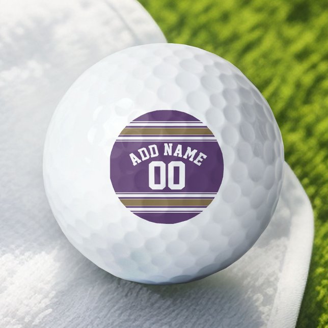 Balles De Golf Bandes de jersey pourpre et or Numéro de nom perso (Custom Golf Balls)
