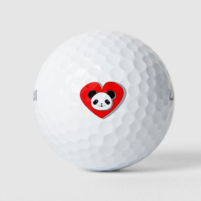 Balles De Golf Bear Panda Et Dessin De Coeur Rouge (Devant)
