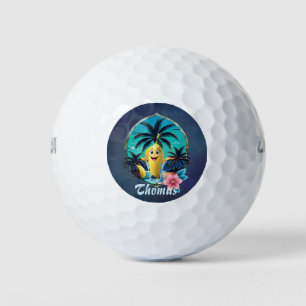 Balles De Golf Belle banane de dessin animé sur la plage tropical