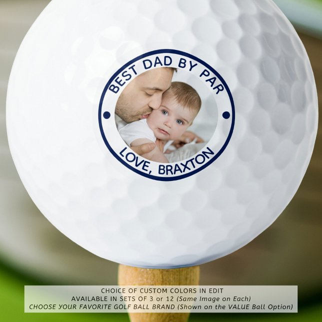 Balles De Golf BEST DAD BY PAR PAR Photo Personnalisé Bleu (Créateur téléchargé)