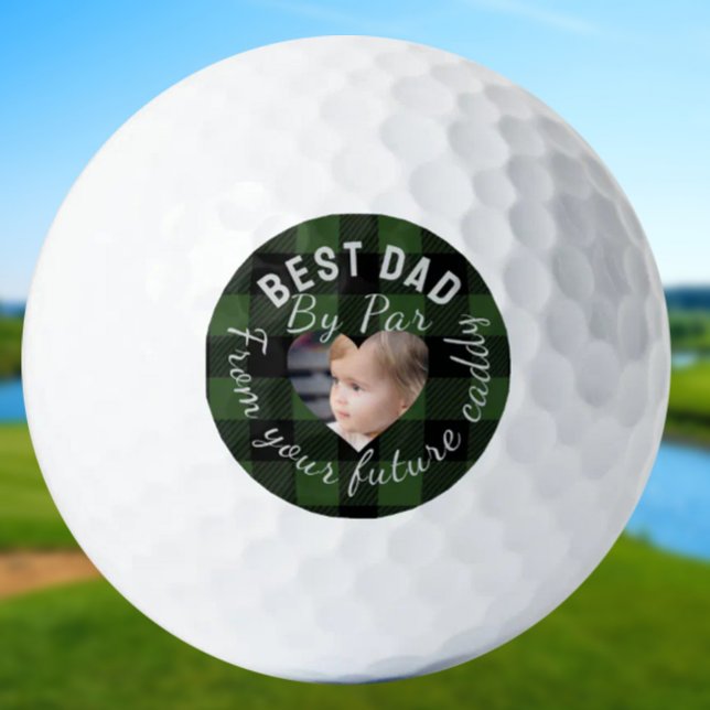 Balles De Golf Best Dad Custom Kids Photo Green Buffalo Plaid (Créateur téléchargé)