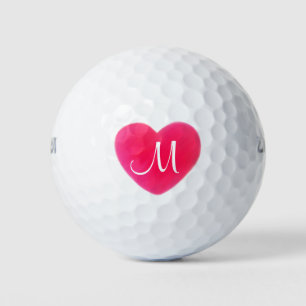 Balles De Golf Billes de golf de Monogramme de coeur rose vif