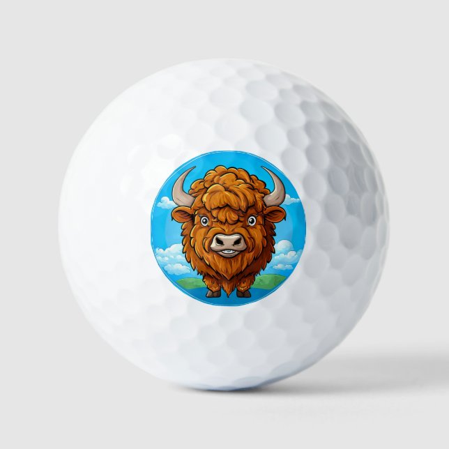 Balles De Golf Bison de dessin animé mignon (Recto)