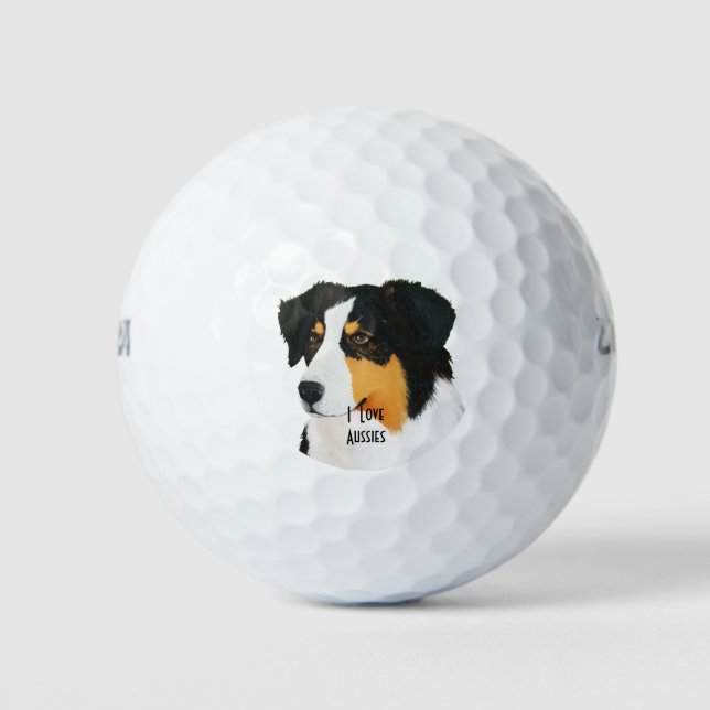 Balles De Golf Black Tri Australian Shepherd Cus.Golf Ball 3 pack (Devant)