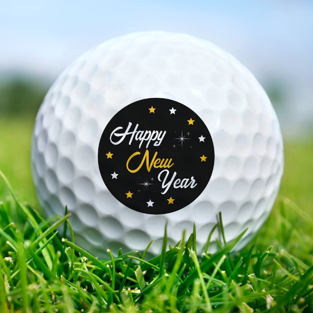Balles De Golf Black White & Gold Bonne année (Black White & Gold Happy New Year Golf Balls)