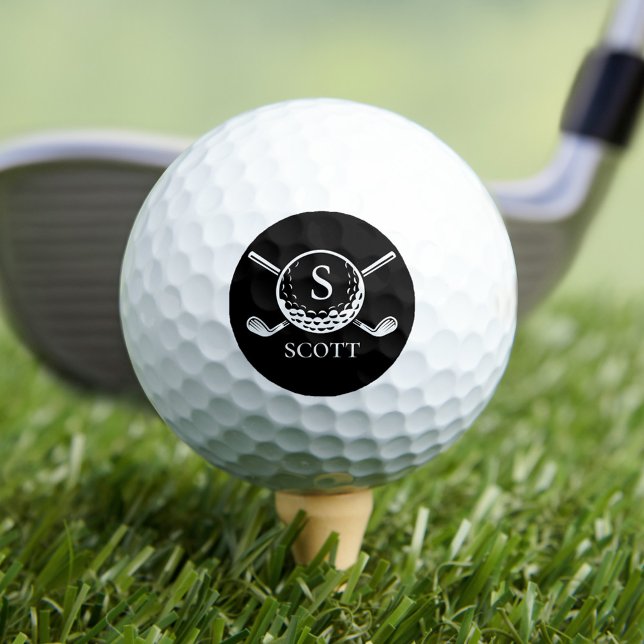 Balles De Golf Black White Monogram Name Golf Club Classic (Créateur téléchargé)