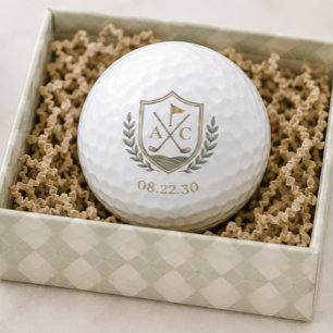 Balles De Golf Blason de golf de mariage à monogramme doré