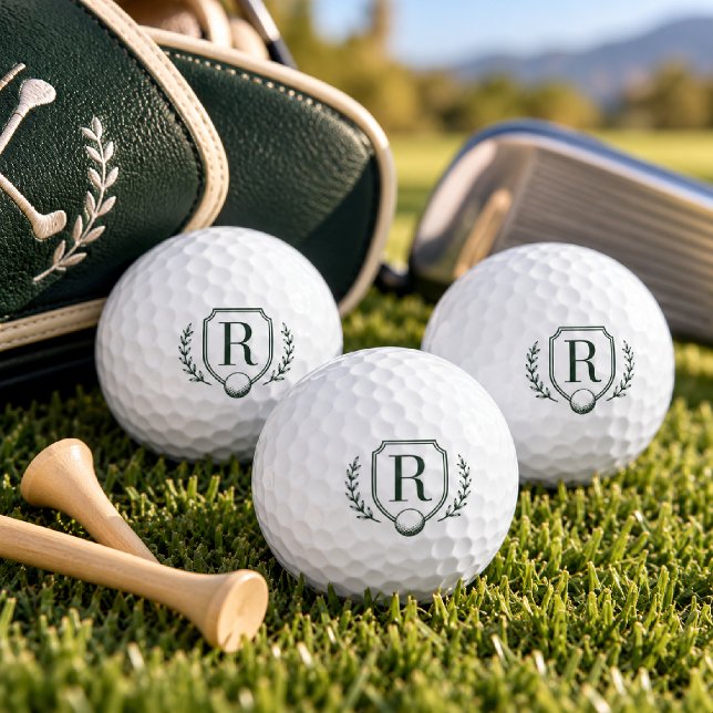 Balles De Golf Blason de monogramme de golf vert forêt classique (Créateur téléchargé)