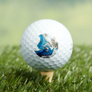 Balles De Golf Bleu blanc marbre or Abstrait Art Monogramme