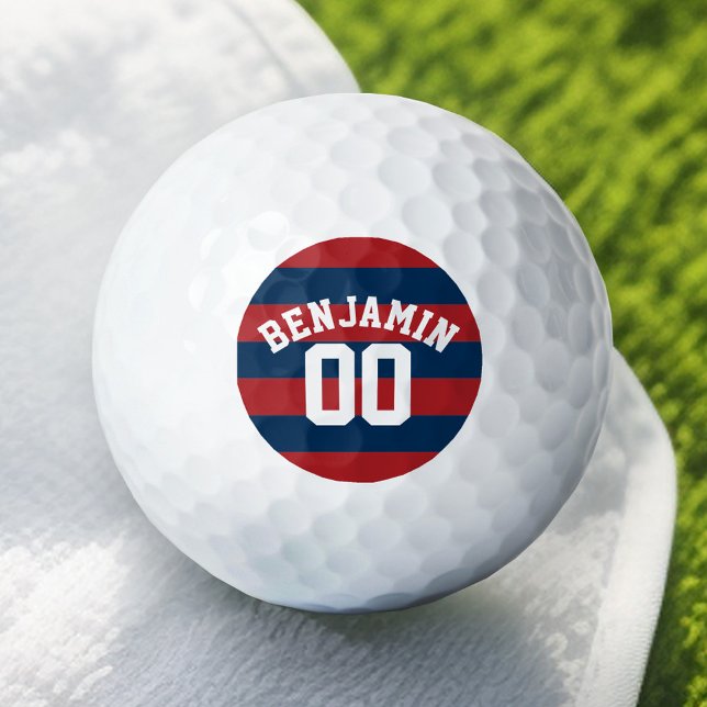 Balles De Golf Bleu et rouge de la Marine Rugby Numéro de nom (Add Your Name to this Personalized Golf Ball)