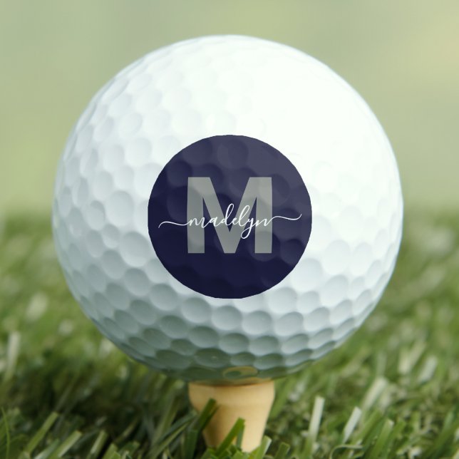 Balles De Golf Bleu Marine Monogramme Initiale Nom (Navy Blue Monogram Initial Name Golf Balls)