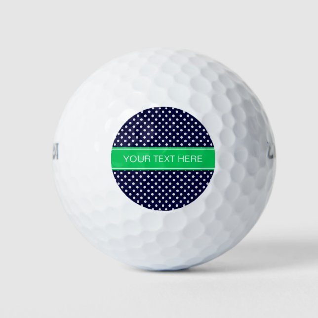 Balles De Golf Bleu marine pois Wt Vert émeraude monogramme nom (Devant)