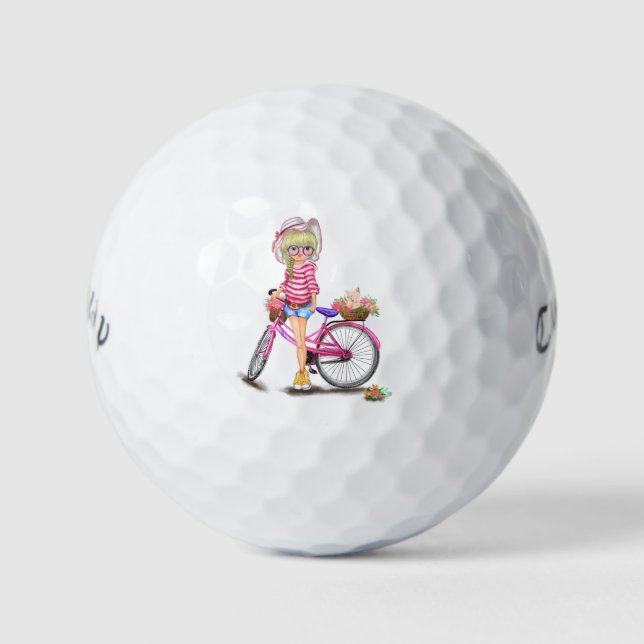 Balles De Golf Blonde Girl with Pink Bike Golf Balls (Devant)