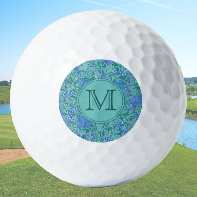 Balles De Golf Blue Floral William Morris Custom Initial Ladies (Créateur téléchargé)