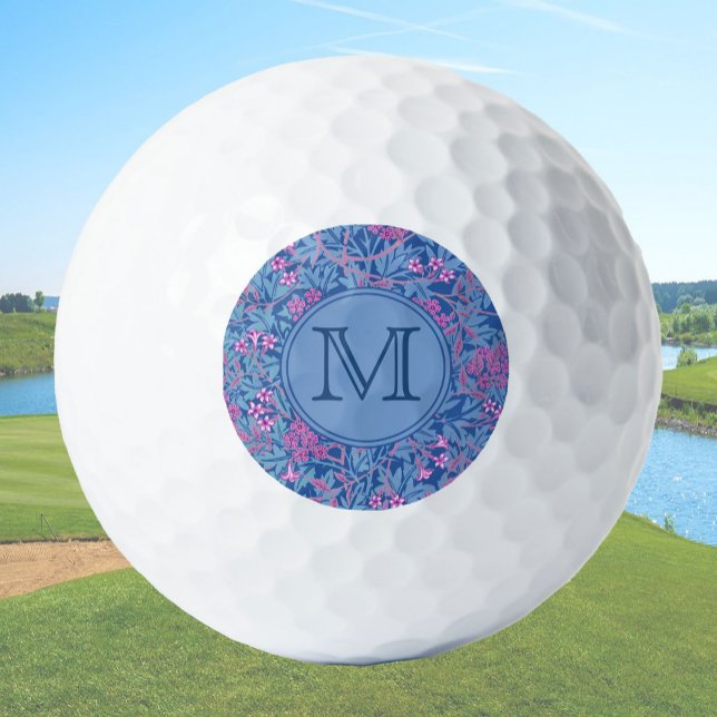 Balles De Golf Blue Floral William Morris Custom Initial Ladies (Créateur téléchargé)