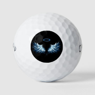Balles De Golf Blue Glowing Angel Wings on black background