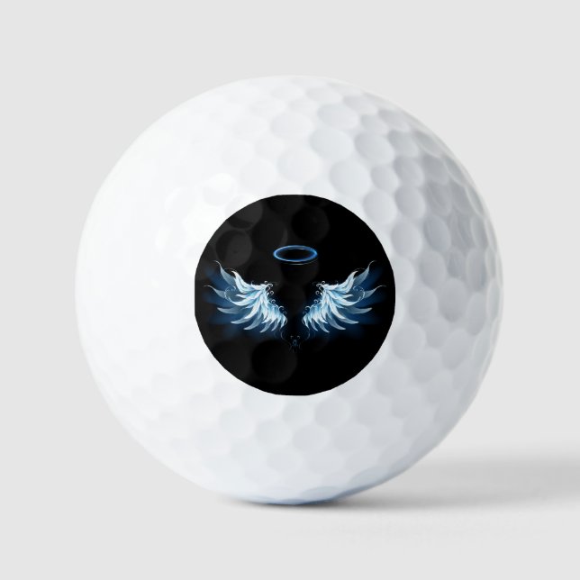 Balles De Golf Blue Glowing Angel Wings on black background (Recto)