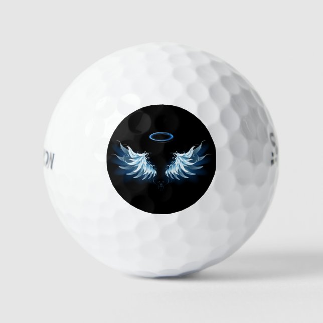Balles De Golf Blue Glowing Angel Wings on black background (Recto)