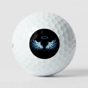 Balles De Golf Blue Glowing Angel Wings on black background