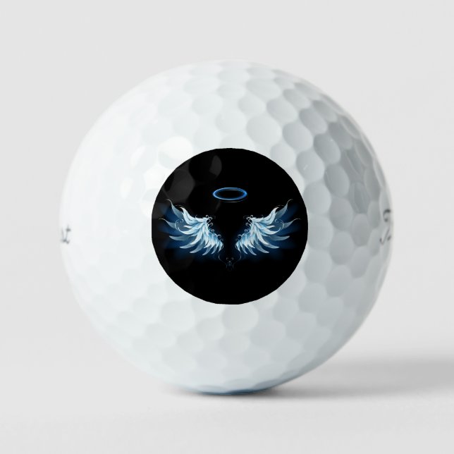 Balles De Golf Blue Glowing Angel Wings on black background (Recto)