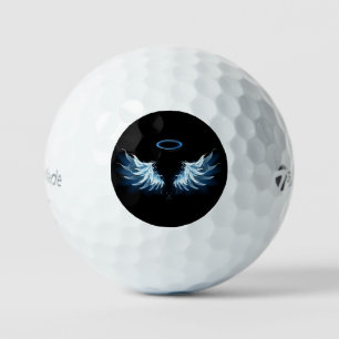 Balles De Golf Blue Glowing Angel Wings on black background