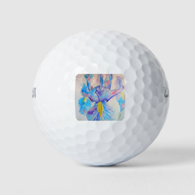 Balles De Golf Blue Iris Art floral Aquarelle Design (Devant)