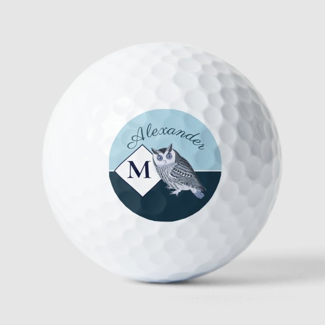 Balles De Golf Blue Owl Grey Nom du monogramme (Recto)