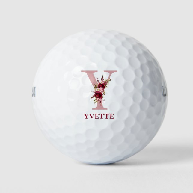 Balles De Golf Blush Rose Floral Initial Y  (Devant)