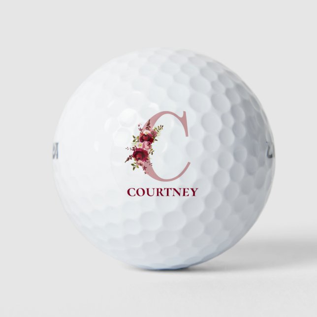 Balles De Golf Blush Rose Floral Initiale C Monogramme (Devant)