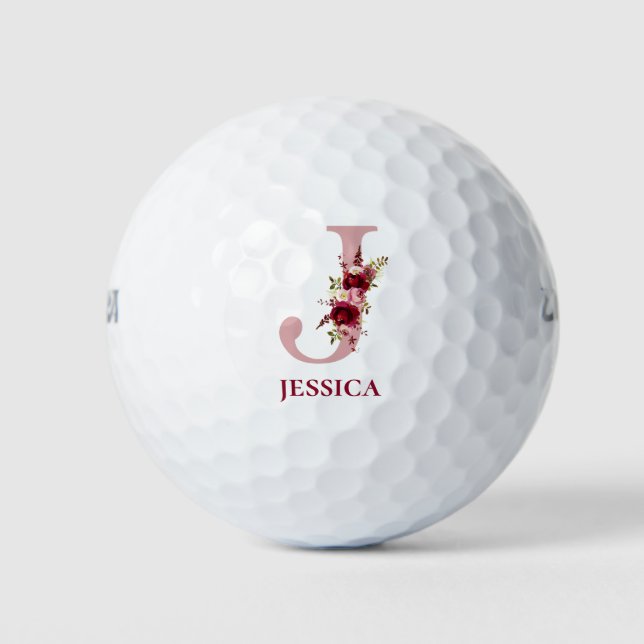 Balles De Golf Blush Rose Floral Initiale J Monogramme (Devant)