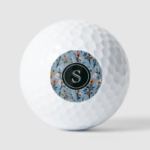 Balles De Golf Boho bleu douce Aquarelle Florale Monogramme